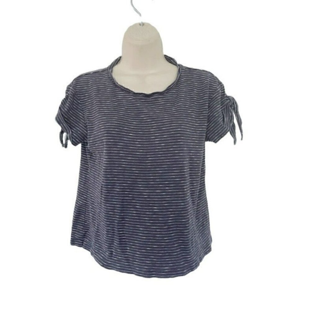 Derek Lam 10 Crosby Women's Sz M Tie Sleeve Blue Stripe Tee Shirt